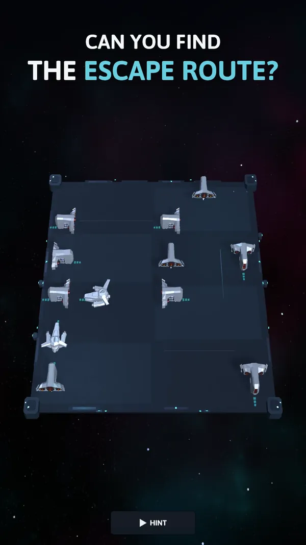 Cosmic Escape gameplay: ships on the station grid, with the headline “Can you find the escape route?”