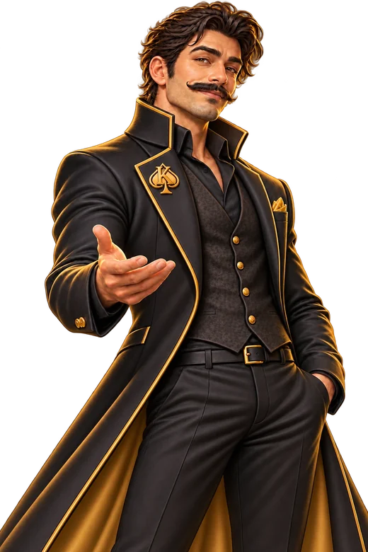 Kanny, host of Kanny's Games, in his charcoal and gold coat, extending a hand in welcome